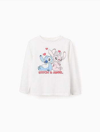 T-shirt en coton à manches longues et imprimé Stitch et Angel
