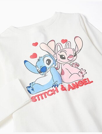 T-shirt en coton à manches longues et imprimé Stitch et Angel