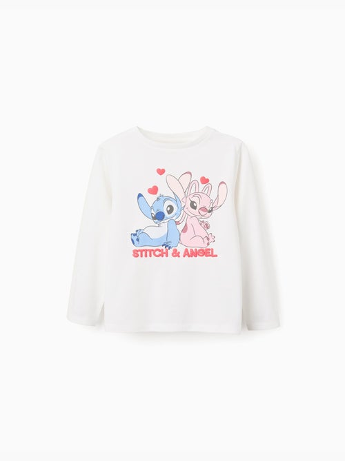 T-shirt en coton à manches longues et imprimé Stitch et Angel - Kiabi
