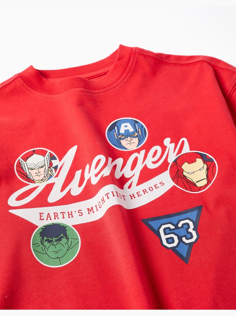 T-shirt en coton à manches longues et imprimés Avengers Rouge - Kiabi