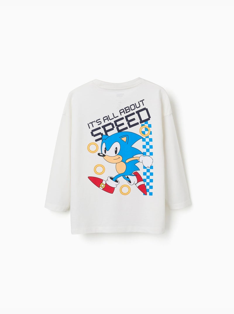 T-shirt en coton à manches longues et imprimés Sonic Blanc - Kiabi