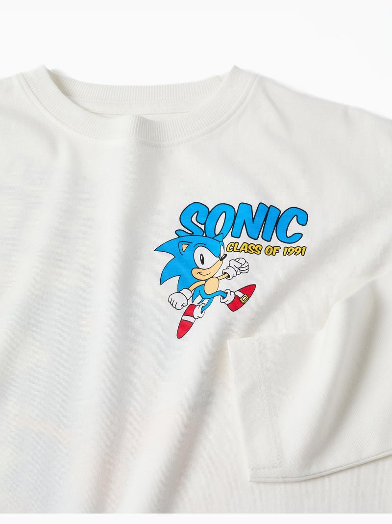 T-shirt en coton à manches longues et imprimés Sonic Blanc - Kiabi