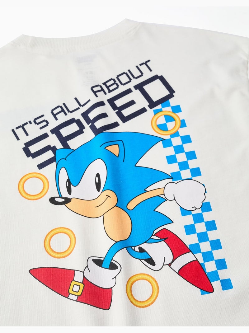 T-shirt en coton à manches longues et imprimés Sonic Blanc - Kiabi