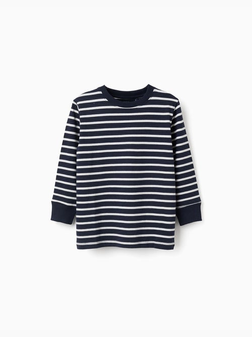 T-shirt en coton à manches longues et rayures - Kiabi