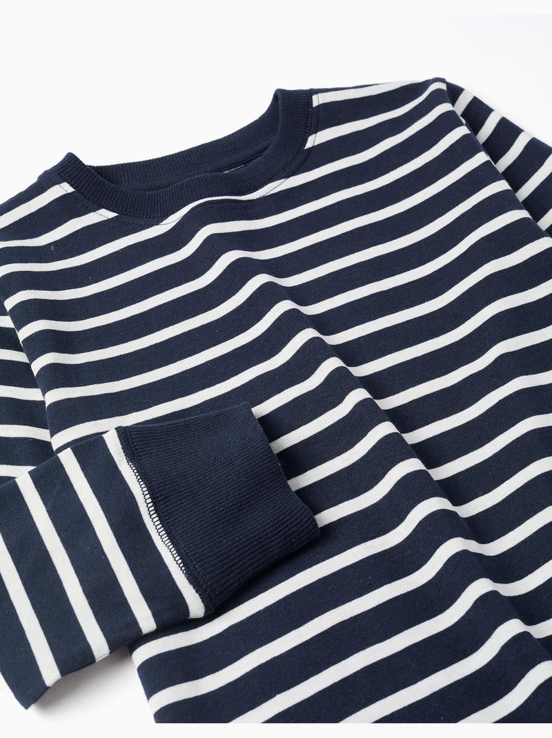 T-shirt en coton à manches longues et rayures Bleu foncé - Kiabi