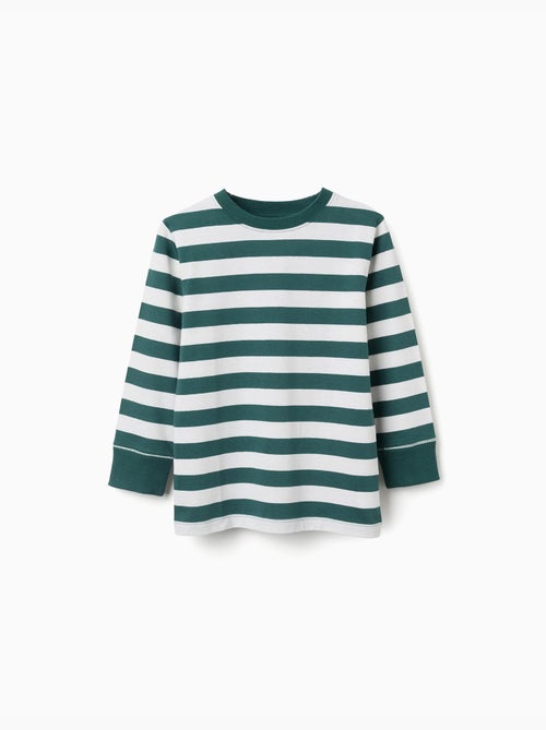 T-shirt en coton à manches longues et rayures - Kiabi