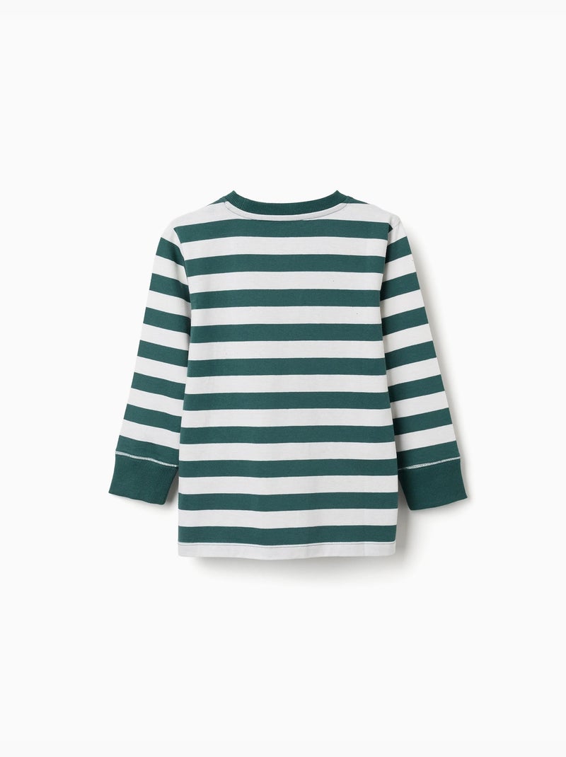T-shirt en coton à manches longues et rayures Vert foncé - Kiabi