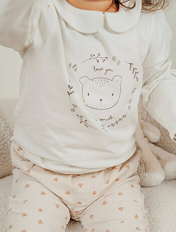 T-shirt en coton à manches longues imprimé ours Noukie's