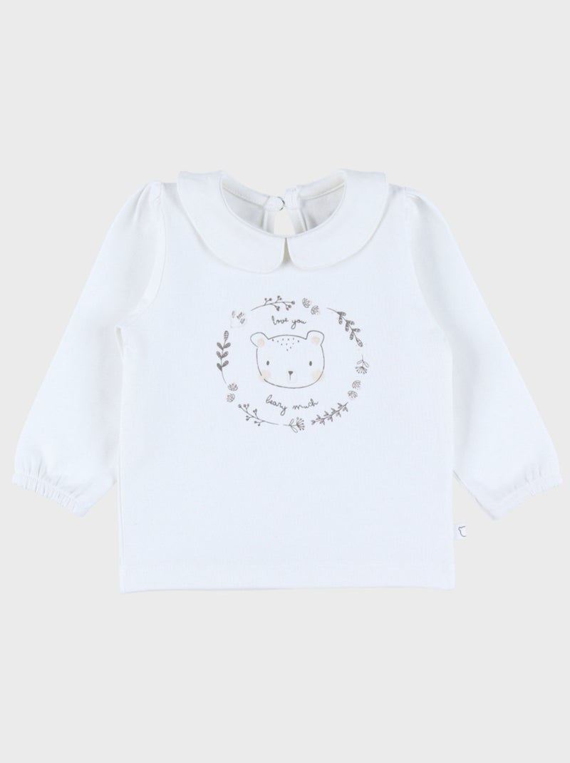 T-shirt en coton à manches longues imprimé ours Noukie's Blanc - Kiabi
