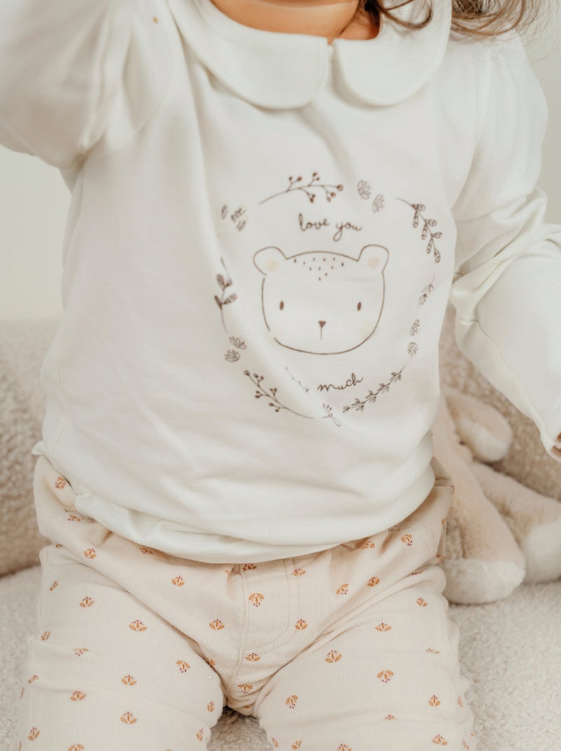 T-shirt en coton à manches longues imprimé ours Noukie's Blanc - Kiabi