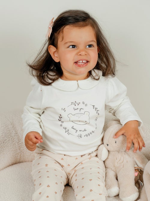 T-shirt en coton à manches longues imprimé ours Noukie's - Kiabi
