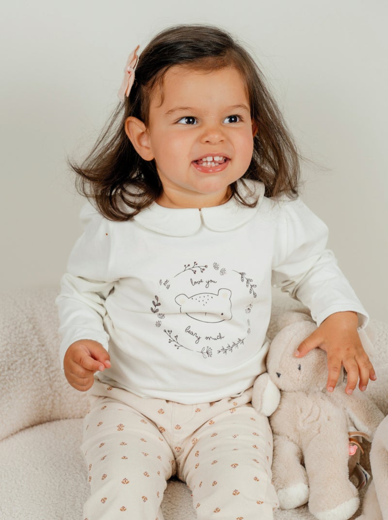 T-shirt en coton à manches longues imprimé ours Noukie's Blanc - Kiabi