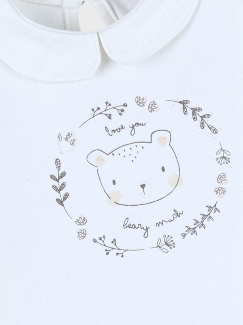 T-shirt en coton à manches longues imprimé ours Noukie's Blanc - Kiabi