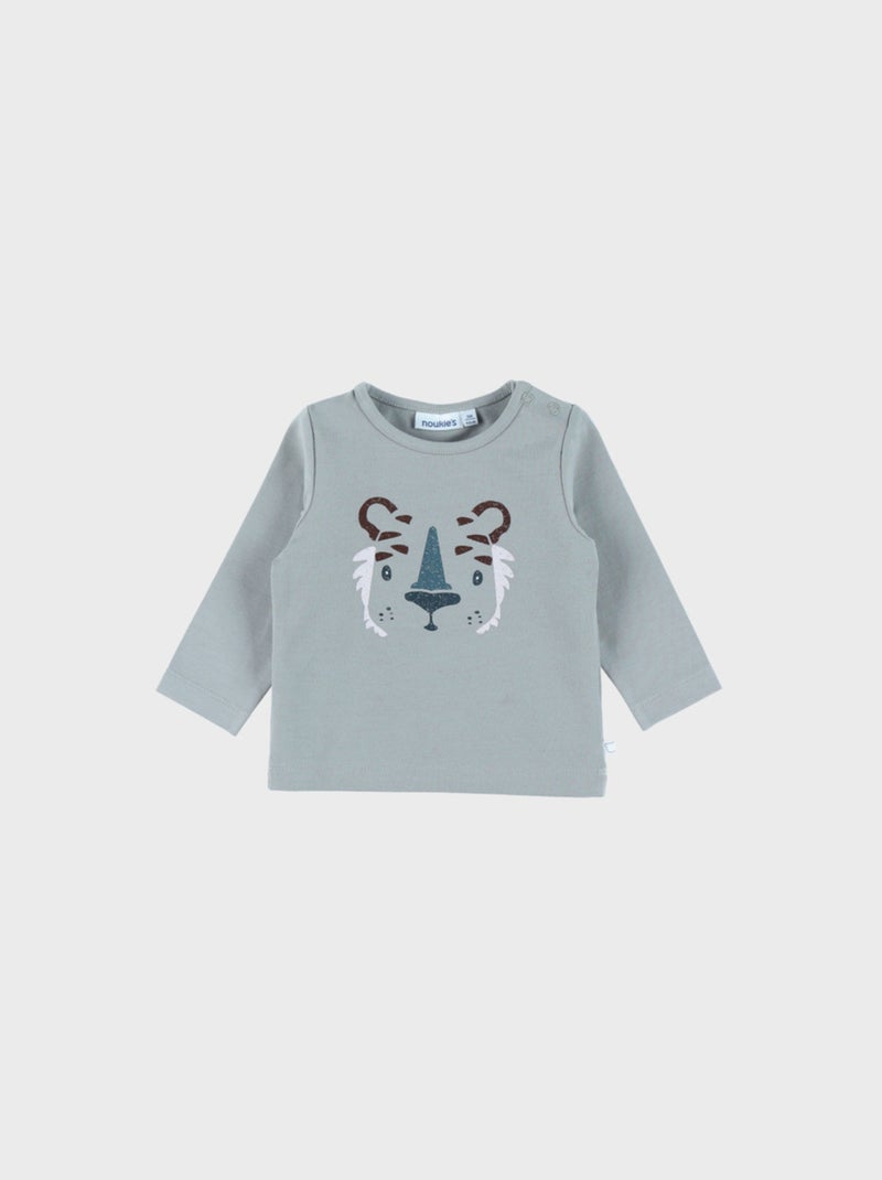 T-shirt en coton à manches longues imprimé tigre Noukie's Vert - Kiabi