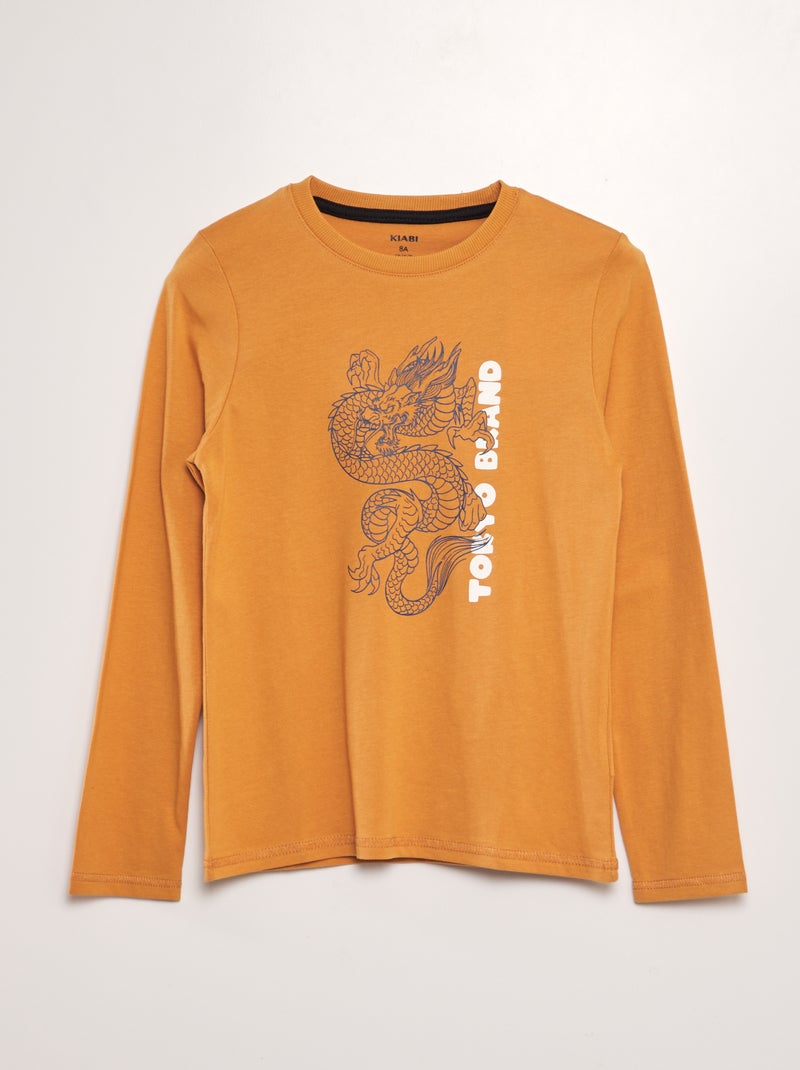 T-shirt en coton à manches longues Jaune - Kiabi