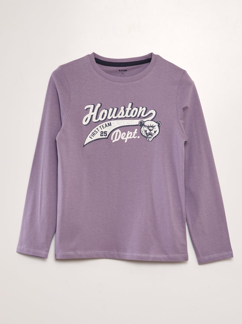 T-shirt en coton à manches longues Mauve - Kiabi