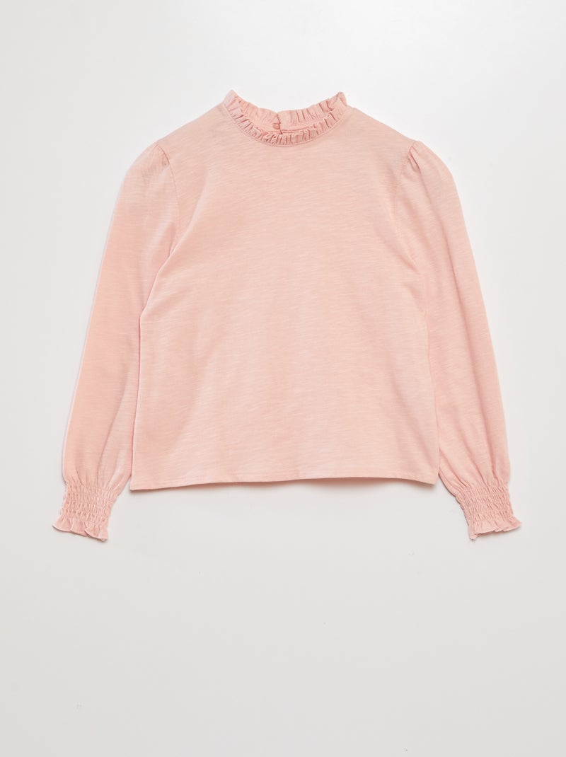 T-shirt en coton à manches longues Rose - Kiabi
