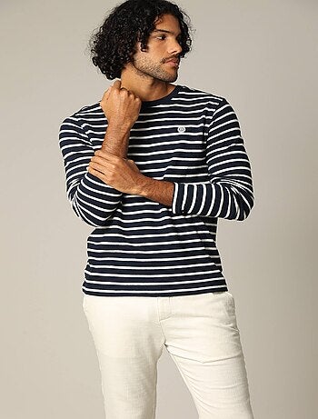 T-shirt en coton à manches longues style marinière 'Deeluxe'