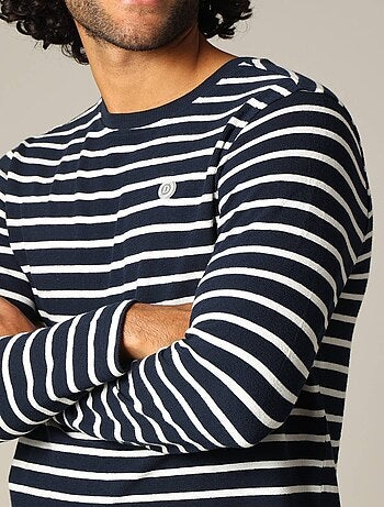 T-shirt en coton à manches longues style marinière 'Deeluxe'