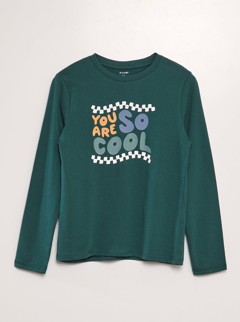 T-shirt en coton à manches longues Vert - Kiabi