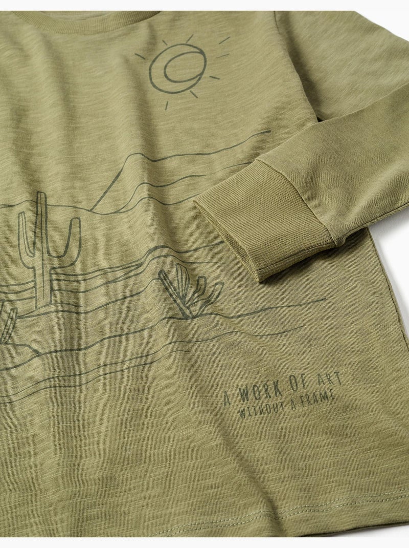 T-shirt en coton à manches longues Work of Art Vert foncé - Kiabi