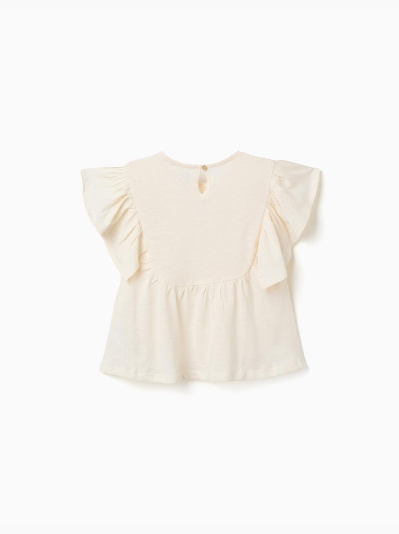 T-shirt en coton à manches volantées Beige clair - Kiabi