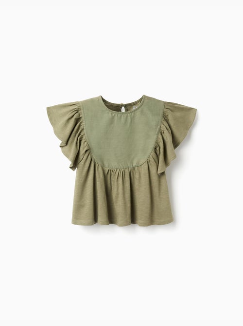 T-shirt en coton à manches volantées - Kiabi
