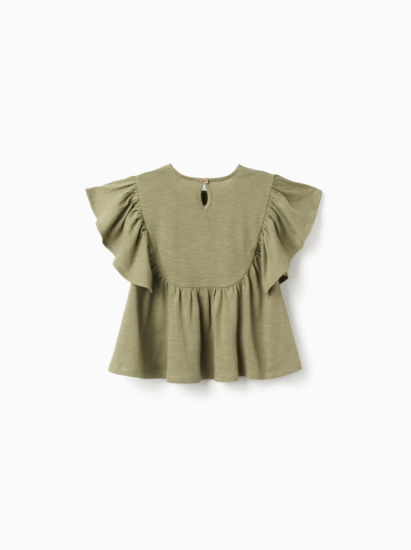 T-shirt en coton à manches volantées Vert foncé - Kiabi
