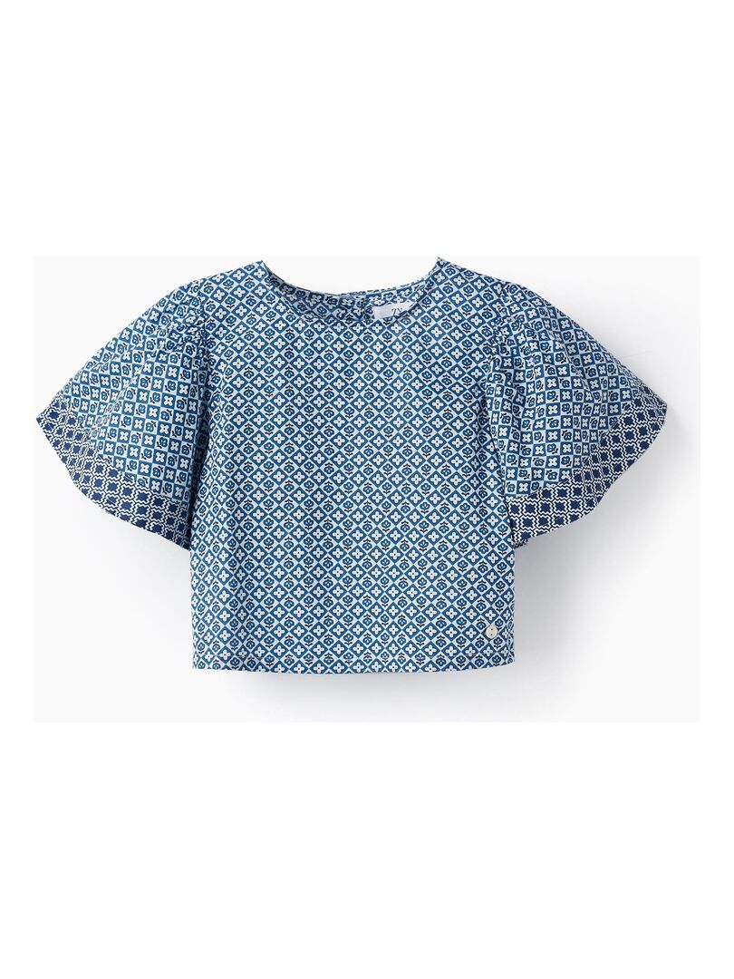 T shirt en coton motif pour fille Cropped manches courtes