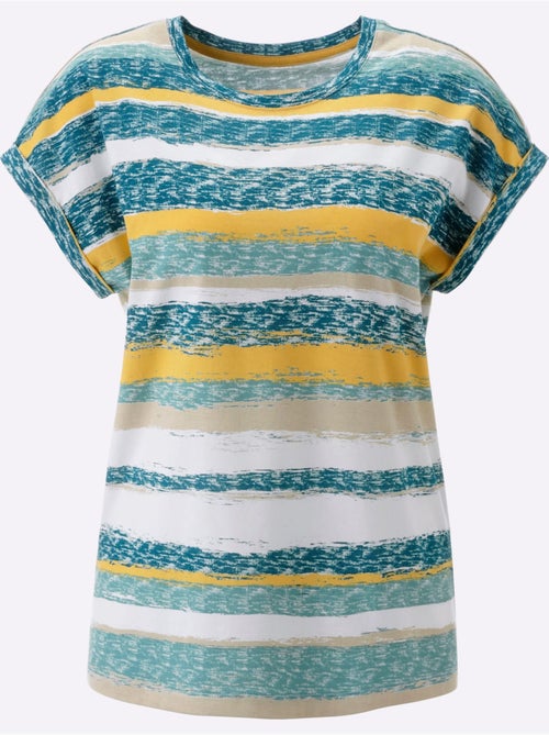 T-shirt en coton à rayures avec col rond et manches courtes - Taille standard - Moda Vilona - Kiabi