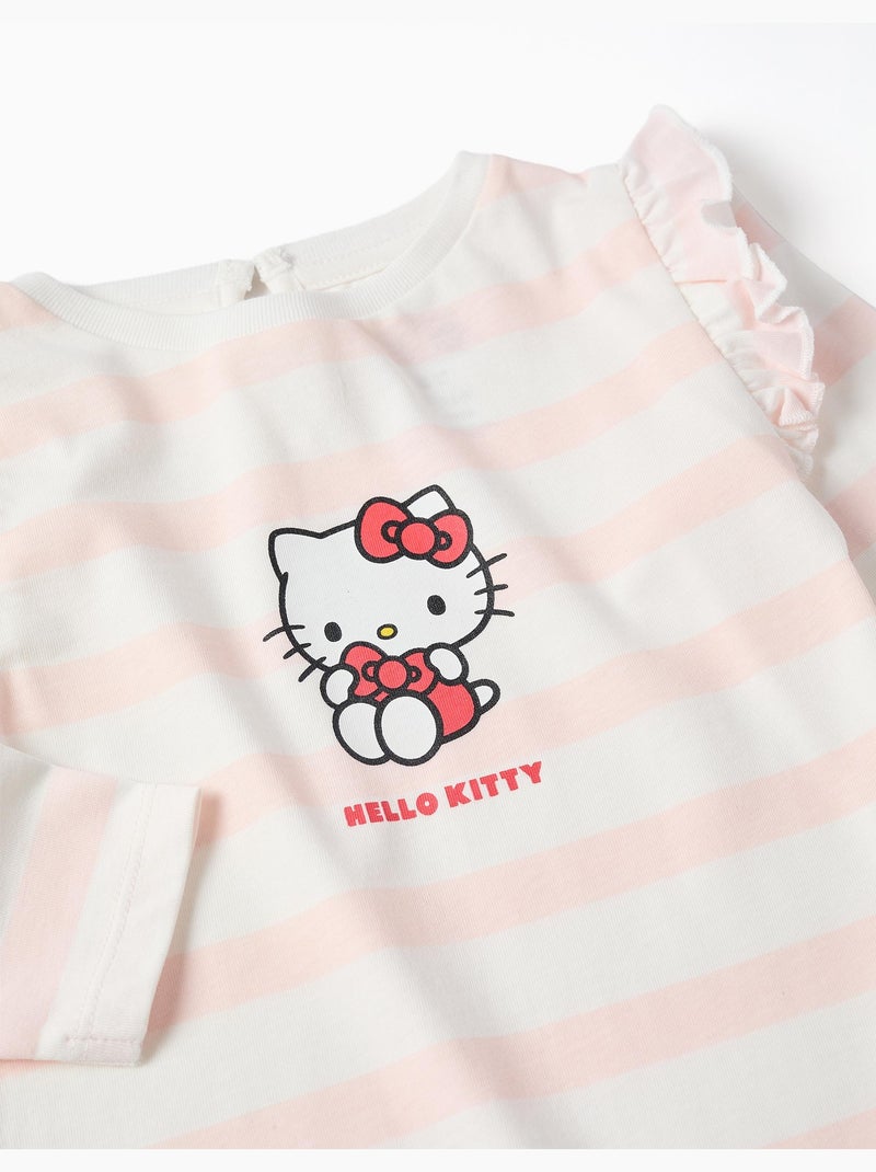 T-shirt en coton à rayures avec imprimé Hello Kitty Rose clair - Kiabi