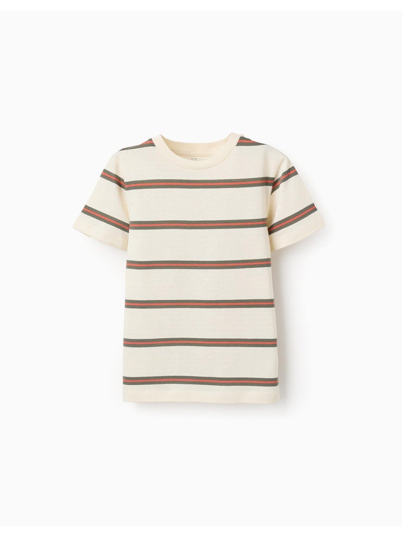 T-shirt en coton à rayures Beige clair - Kiabi
