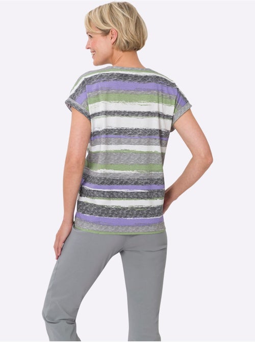 T-shirt en coton à rayures et encolure ronde avec mancherons - Taille standard - Moda Vilona - Kiabi T-shirt en coton à rayures et encolure ronde avec mancherons - Taille standard - Moda Vilona - Kiabi