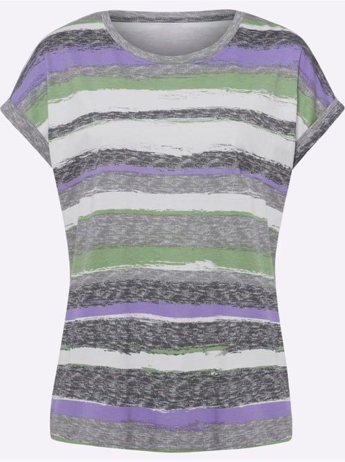 T-shirt en coton à rayures et encolure ronde avec mancherons - Taille standard - Moda Vilona - Kiabi T-shirt en coton à rayures et encolure ronde avec mancherons - Taille standard - Moda Vilona - Kiabi