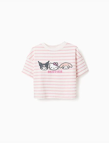 T-shirt en coton à rayures et imprimé Besties