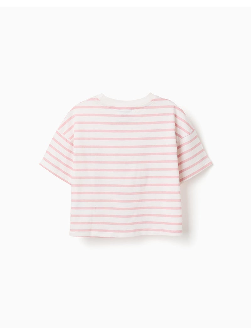 T-shirt en coton à rayures et imprimé Besties Rose clair - Kiabi