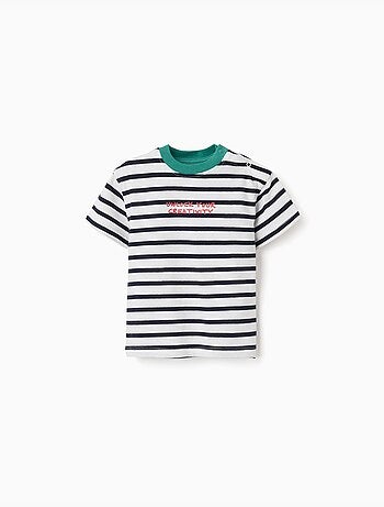 T-shirt en coton à rayures et imprimé