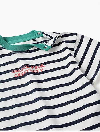 T-shirt en coton à rayures et imprimé