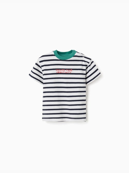T-shirt en coton à rayures et imprimé - Kiabi