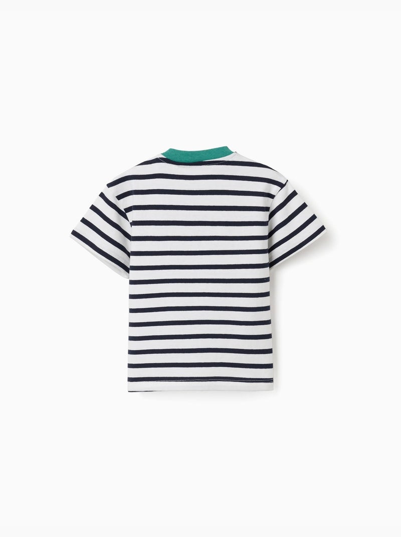 T-shirt en coton à rayures et imprimé Blanc - Kiabi