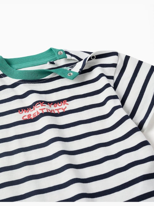 T-shirt en coton à rayures et imprimé - Kiabi