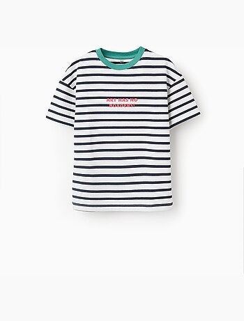 T-shirt en coton à rayures et imprimé