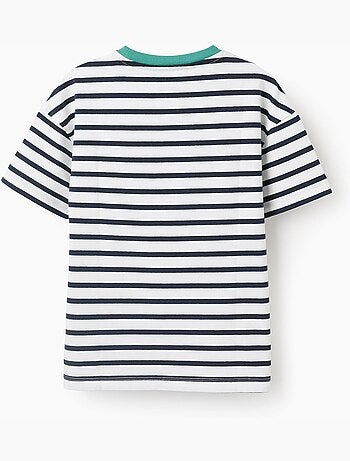 T-shirt en coton à rayures et imprimé