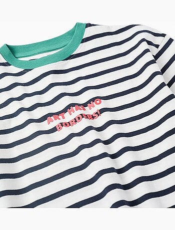T-shirt en coton à rayures et imprimé