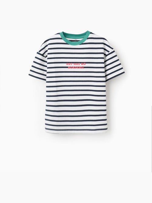 T-shirt en coton à rayures et imprimé - Kiabi