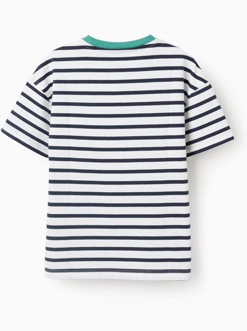 T-shirt en coton à rayures et imprimé - Kiabi
