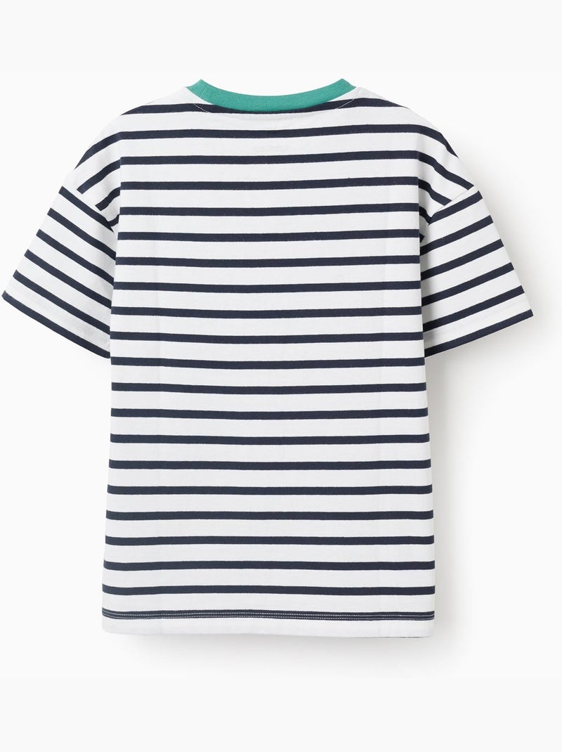 T-shirt en coton à rayures et imprimé Blanc - Kiabi