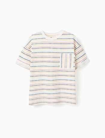 T-shirt en coton à rayures et poche poitrine