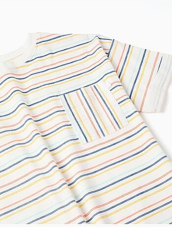 T-shirt en coton à rayures et poche poitrine