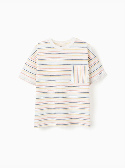 T-shirt en coton à rayures et poche poitrine - Kiabi
